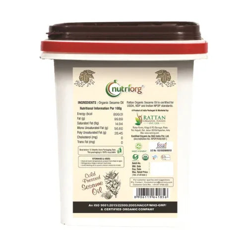 Nutriorgo Certified Organic Sesame - Oil 5ltr - Orgoshops