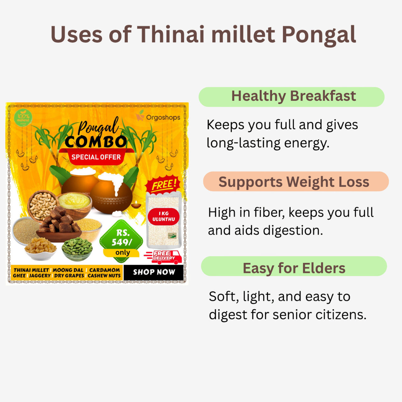 Muppattan Organic Thinai Millet Pongal | Pongal Special | Foxtail Millet Sweet | Combo Pongal Pack