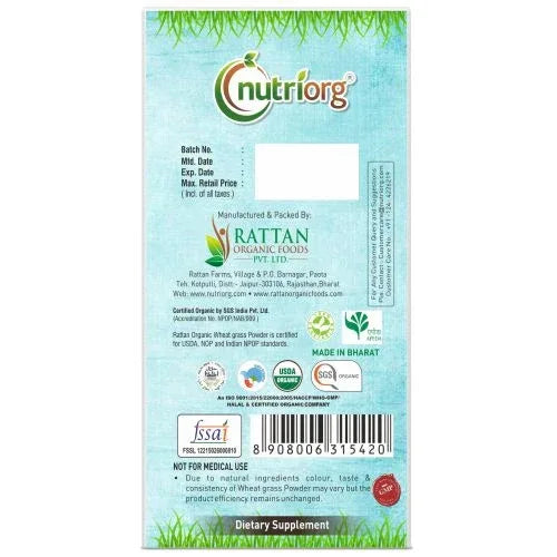Nutriorg Certified Organic Wheatgrass powder - 100g - Orgoshops