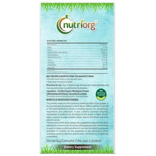 Nutriorg Certified Organic Wheatgrass powder - 100g - Orgoshops