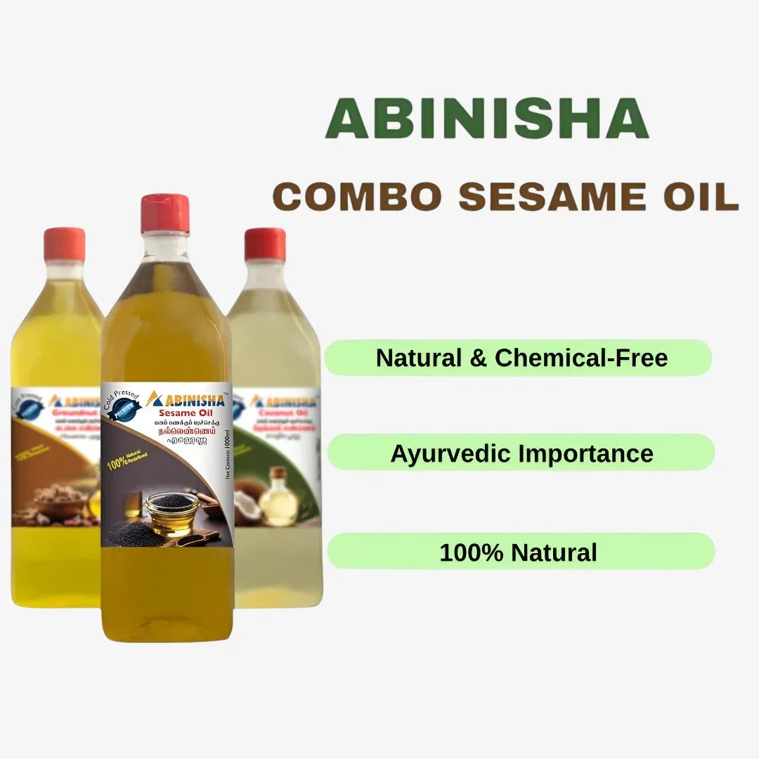 Abinisha Combo Of Cold Pressed Coconut Oil / Groundnut Oil / Sesame Oil - 1 L (Each) - Orgoshops