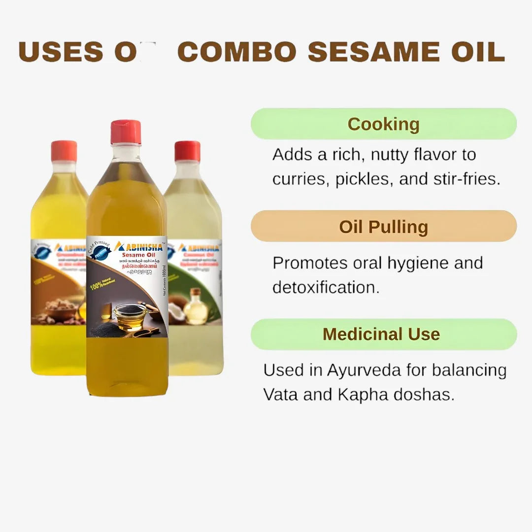 Abinisha Combo Of Cold Pressed Coconut Oil / Groundnut Oil / Sesame Oil - 1 L (Each) - Orgoshops