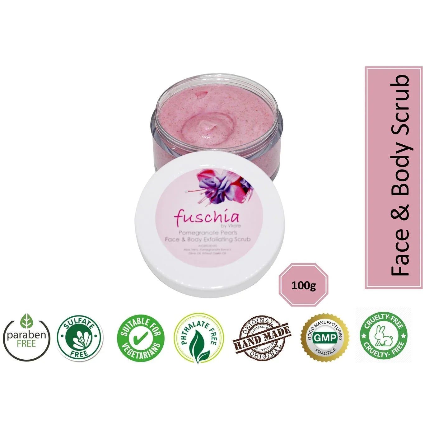 Fuschia - Pomegranate Pearls - Face & Body Exfoliating Scrub - 100g - Orgoshops