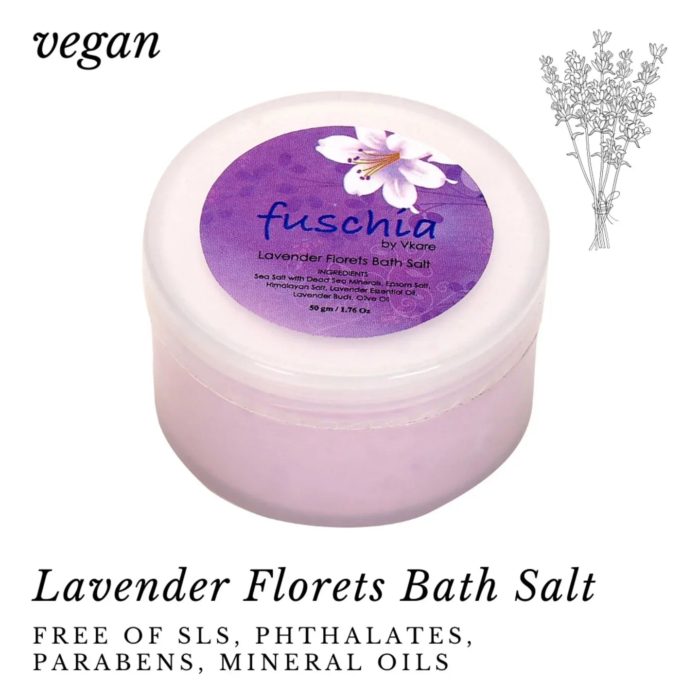 Fuschia - Lavender Florets Bath salt - 50 gms - Orgoshops