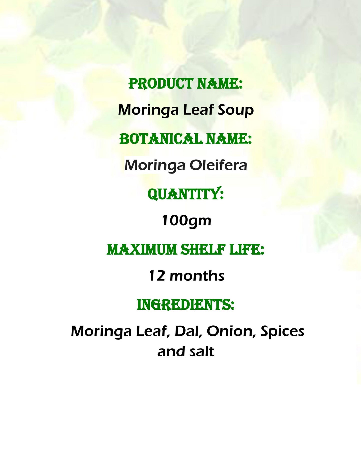 Aaraa Moringa Leaf Soup (Moringa Oleifera) (Instant Mix)