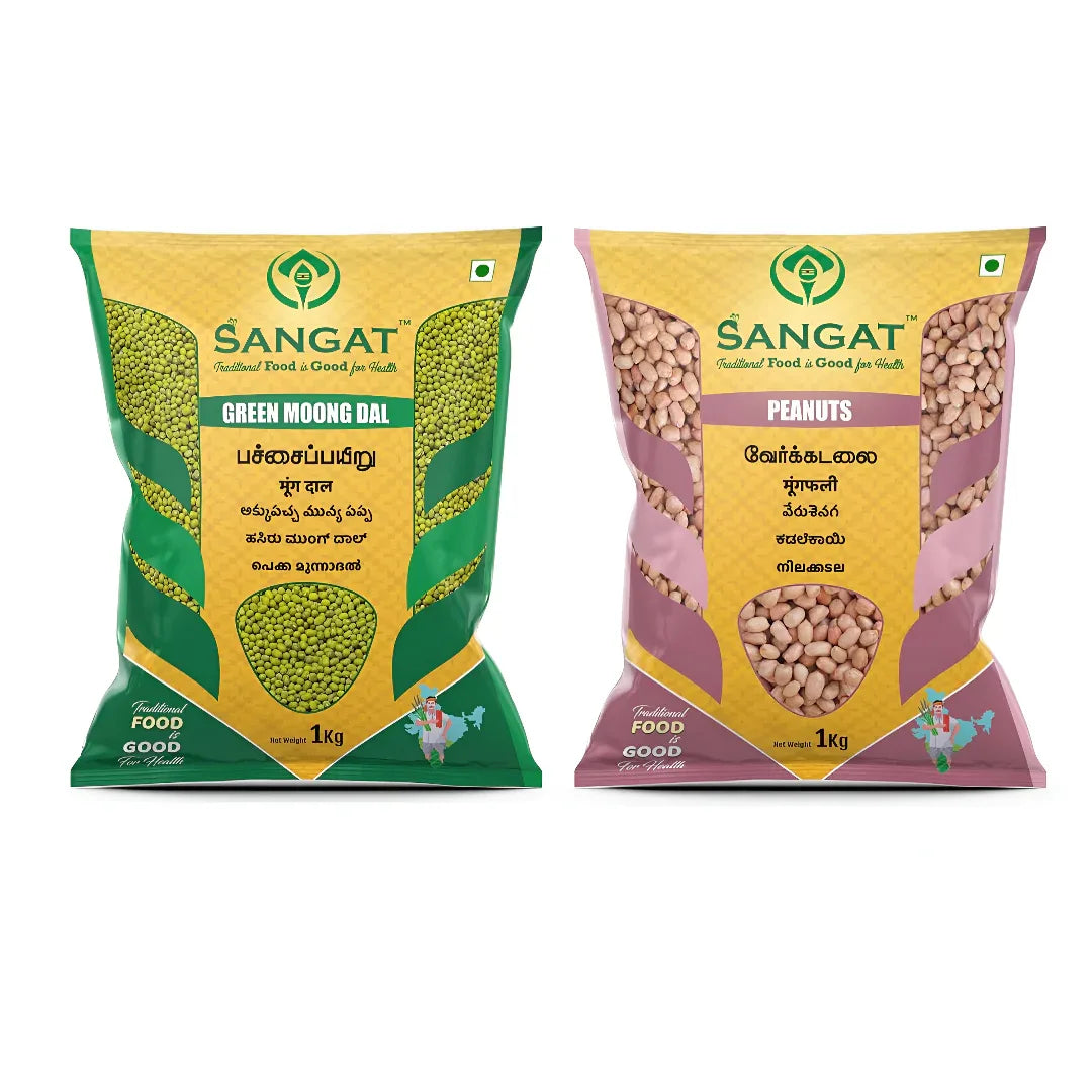 Sangat Green Moong Dal With Peanuts Each - 1 Kg (Pack of 2) - Orgoshops