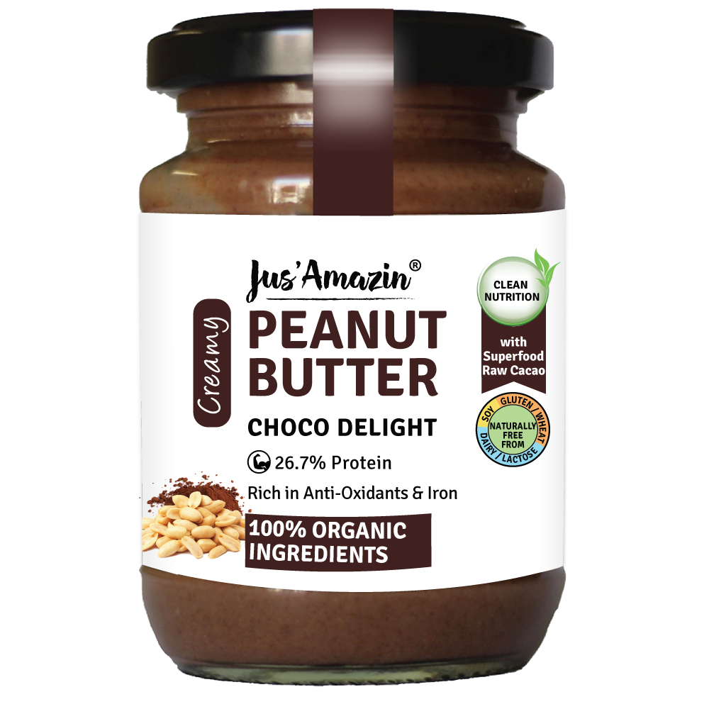 Jus Amazin Creamy Organic Peanut Butter – Choco Delight (200g) | 26.7% Protein