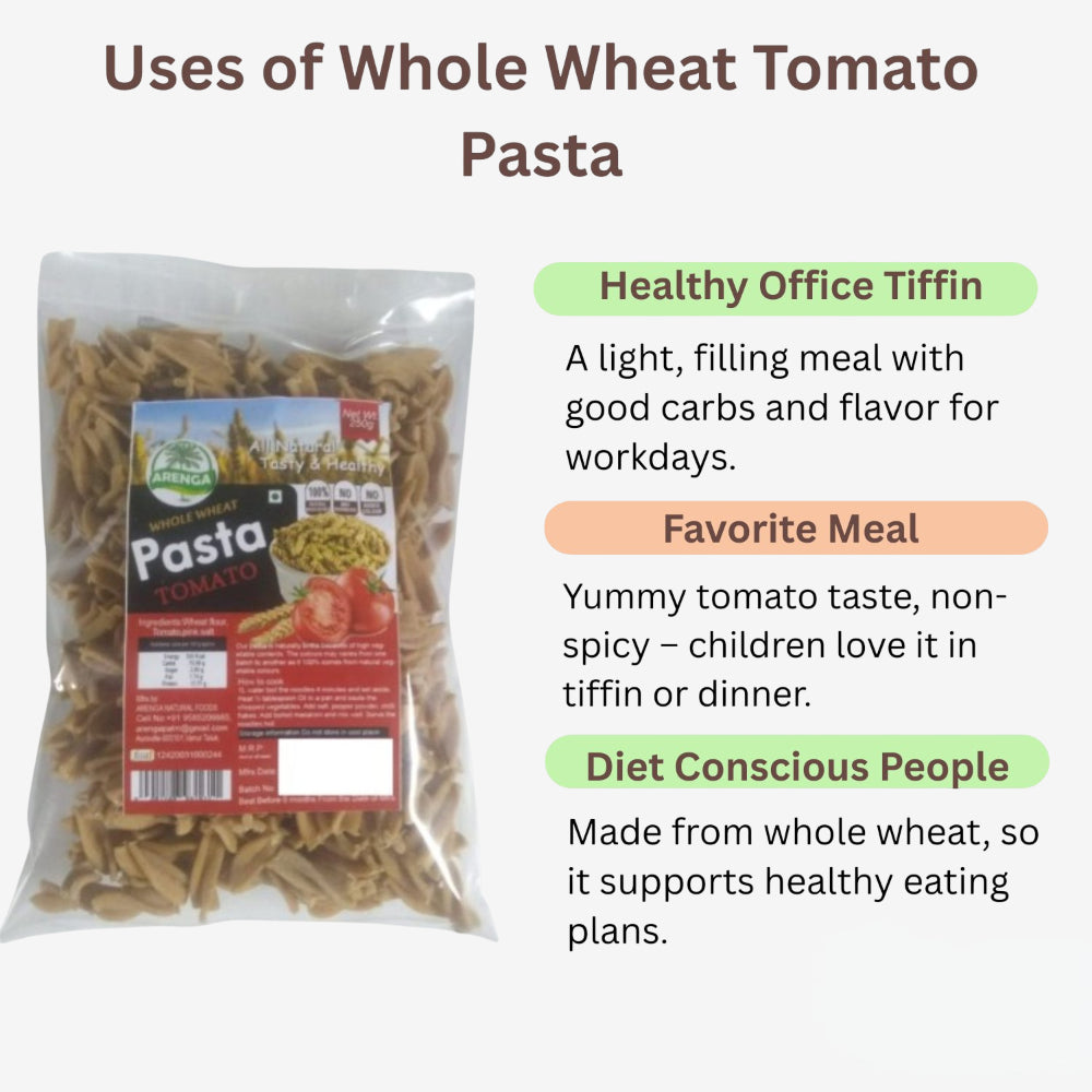 Arenga Whole Wheat Tomato Pasta / Thakkali Pasta / Thakkaali Pasta / Tamota Pasta /  Tamaatar Paasta - 250 g