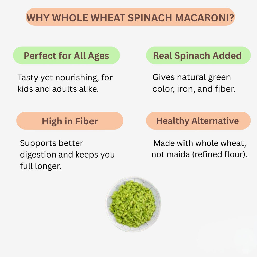 Arenga Whole Wheat Spinach Macaroni / Pasalai Keerai Macaroni / Chira Macaroni / Palakura Macaroni / Paalak Macaroni  -250 g