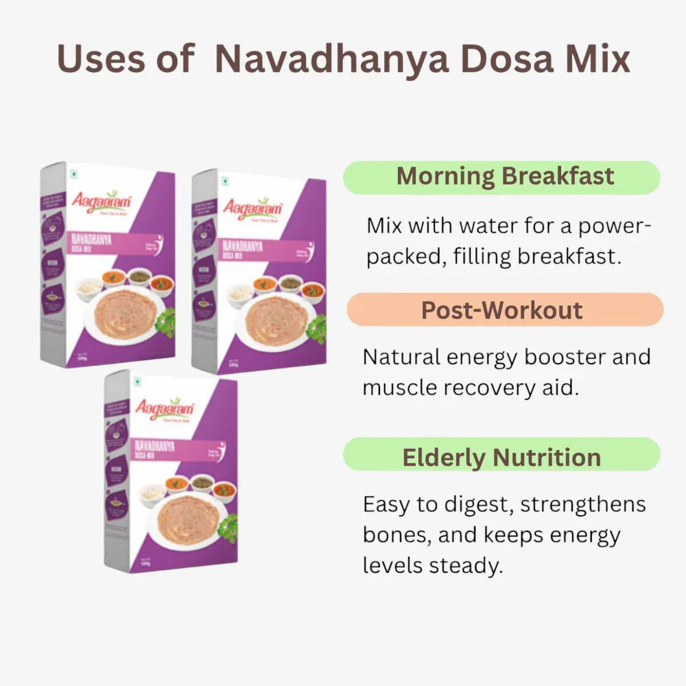 Aagaaram Navadhanya Dosa Mix - 600g ( Pack of 3 ) - Orgoshops