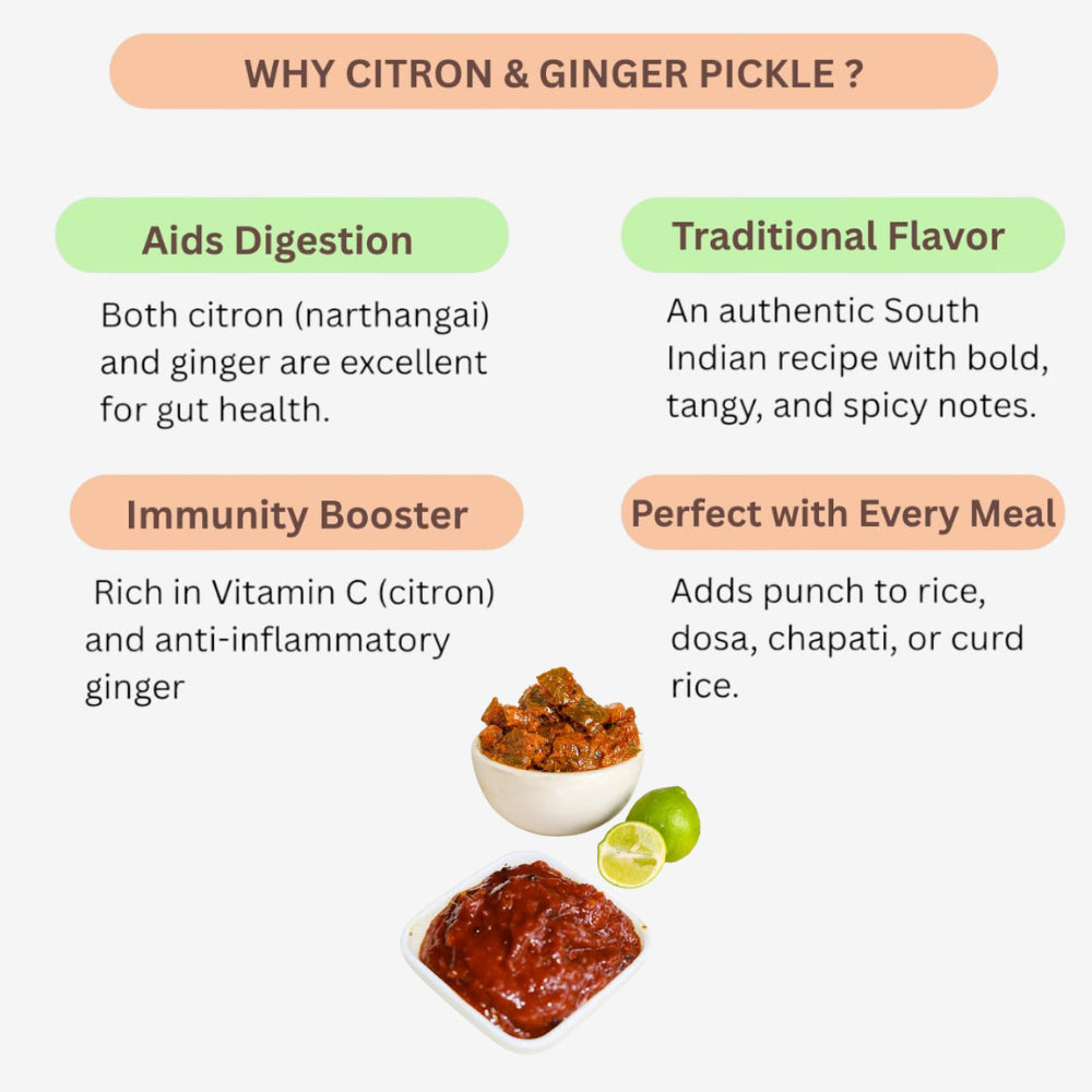 Yamini Foods Citron Pickle / Ginger Pickle / Narthangai Orugai - 500 g (Pack of 2)