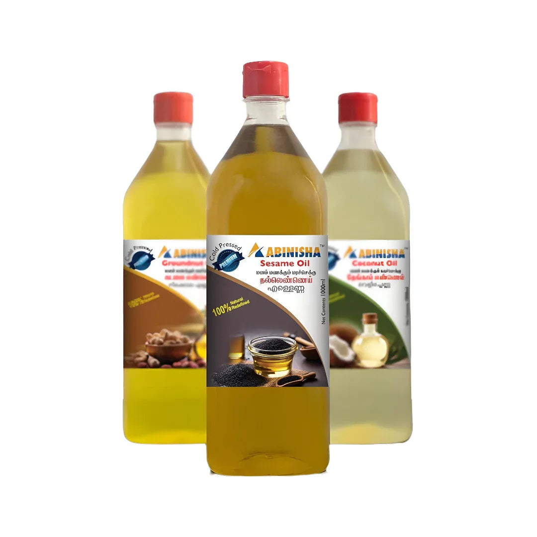Abinisha Combo Of Cold Pressed Coconut Oil / Groundnut Oil / Sesame Oil - 1 L (Each) - Orgoshops