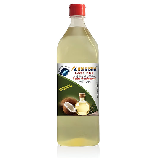 Abinisha Cold Pressed Coconut Oil / Kolhu / Kacchi Ghani / Wood Chekku Coconut Oil - 1 Litre