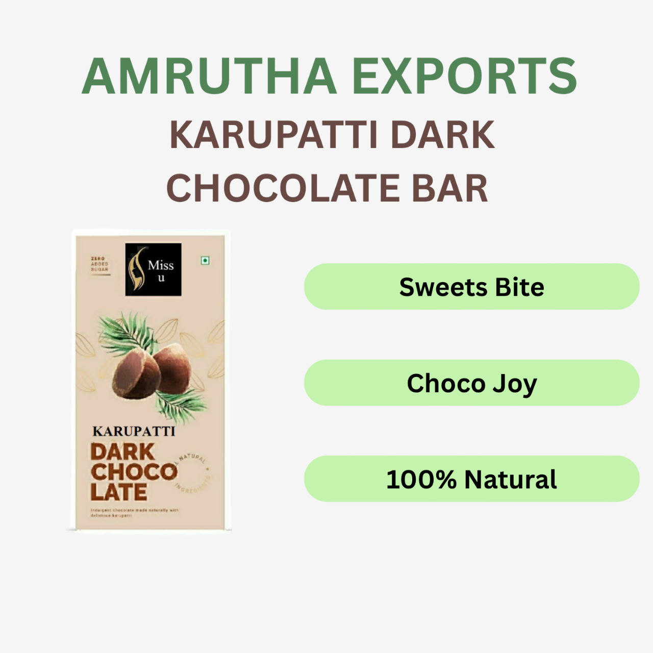 Amrutha Exports Karupatti Dark Chocolate Bar - 130g
