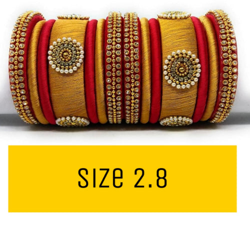 Handmade Silk Thread Bangle Set For Women - 2.8 (Gold And Red)