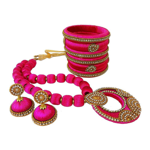 Pink Silk Thread Necklace Set