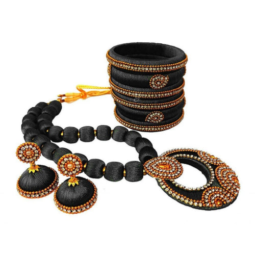 Black Silk Thread Necklace Set