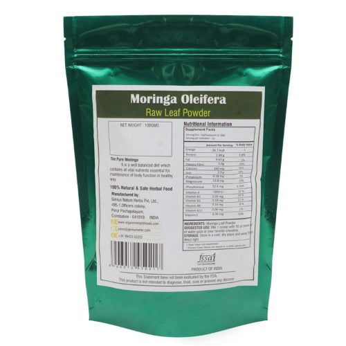 Genius Herbs Moringa Oleifera Raw Leaf Powder - 100gm