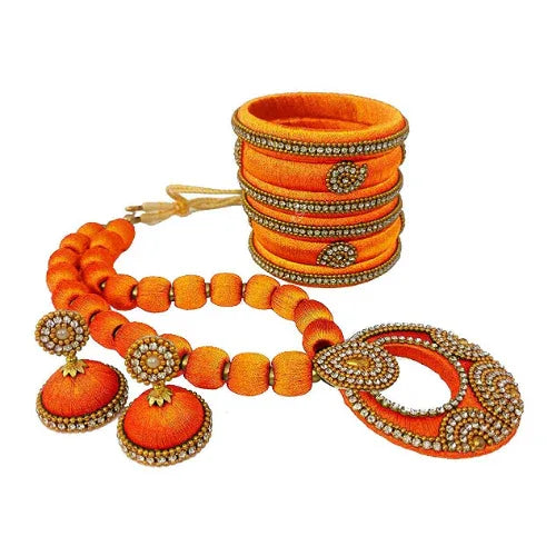 Orange Silk Thread Necklace Set - Orgoshops