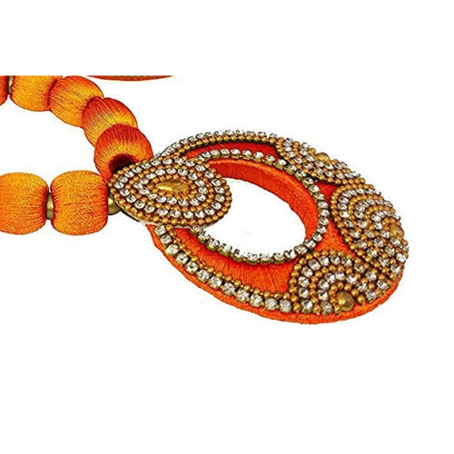 Orange Silk Thread Necklace Set