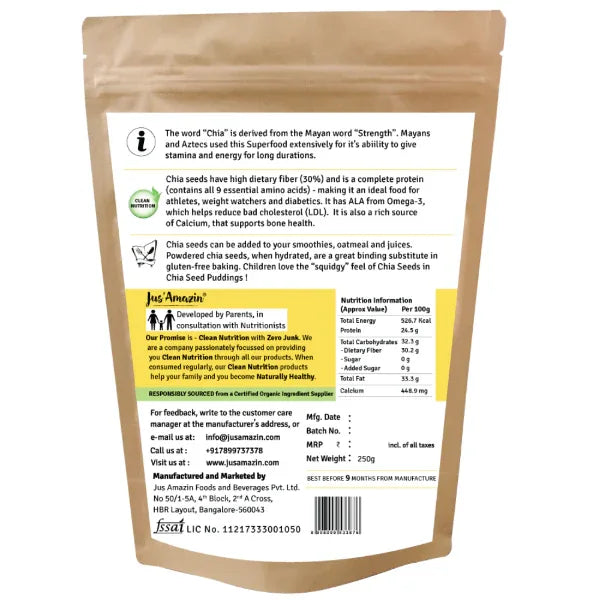 Jus Amazin Organic Chia Seeds (100g) | Single Ingredients – 100% Organic Chia seeds - Orgoshops
