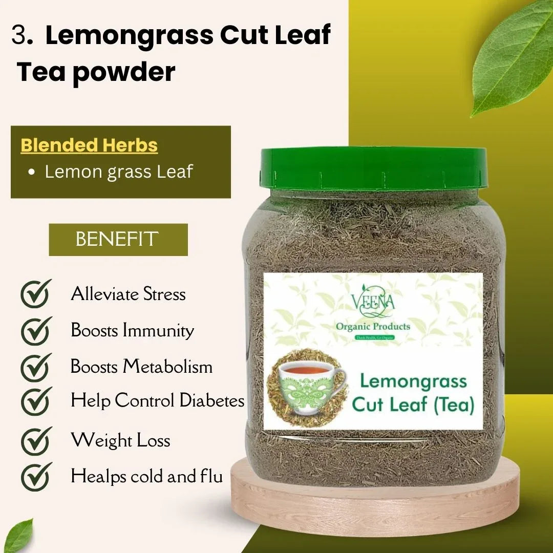 Antioxidants Tea Collections T9 | Combo of Moringa Tea – 100 g ,Hibiscus Tea – 80 g & Lemongrass Cut Leaf Tea – 75g | Veena Products - Orgoshops