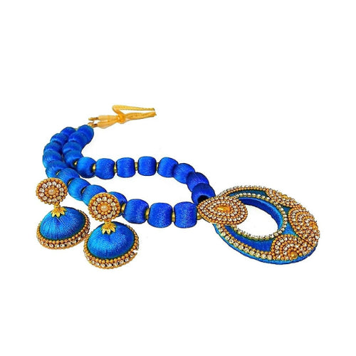 Blue Silk Thread Necklace Set