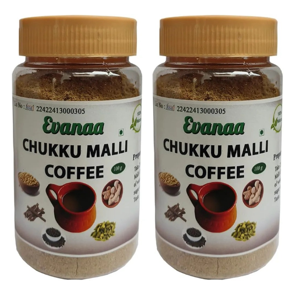 Evanaa Chukku Malli Coffee | Sukku Malli Kappi | Sonti Coffee | Traditional South Indian Flavor | Dry Ginger Herbal Drink with Herbs & Spices | For Cough, Cold, Sore Throat - 100g - (Pack of 2)
