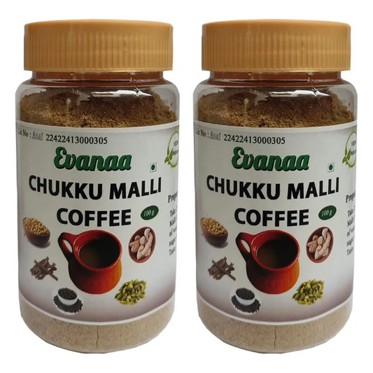 Evanaa Chukku Malli Coffee | Sukku Malli Kappi | Sonti Coffee | Traditional South Indian Flavor | Dry Ginger Herbal Drink with Herbs & Spices | For Cough, Cold, Sore Throat - 100g - (Pack of 2)