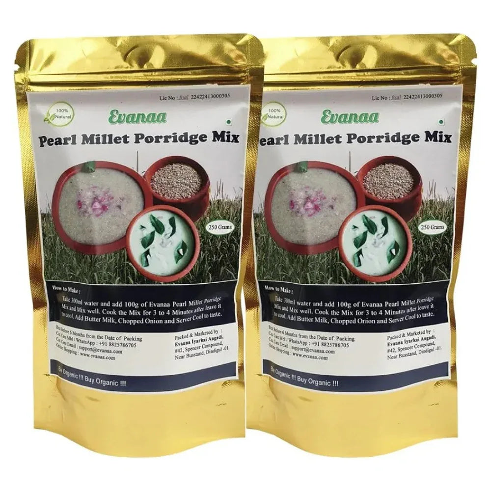 Evanaa Pearl Millet Porridge Mix | Kambu-Koozh-Bajira Porridge Mix | Ready-to-Cook | Rich in Nutrients & Fiber | Nutritious & Healthy Breakfast | Boosts Immunity - 250g - Orgoshops