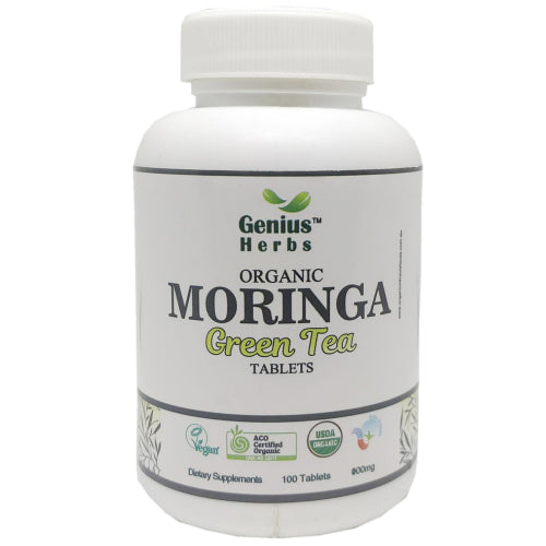 Genius Herbs Organic Moringa Green Tea Tablets - 100 Tablets