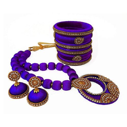 Purple Silk Thread Necklace Set