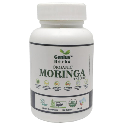 Genius Herbs Organic Moringa tablets,100 Tablets (500mg)