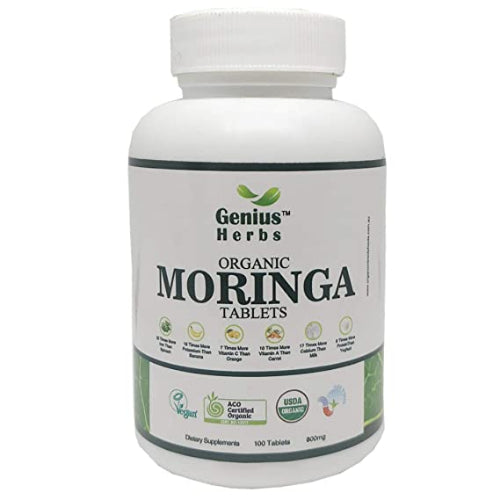 Genius Herbs Organic Moringa tablets,100 Tablets (500mg)