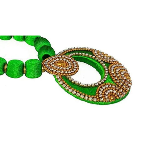 Parrot Green Silk Thread Necklace Set - Orgoshops