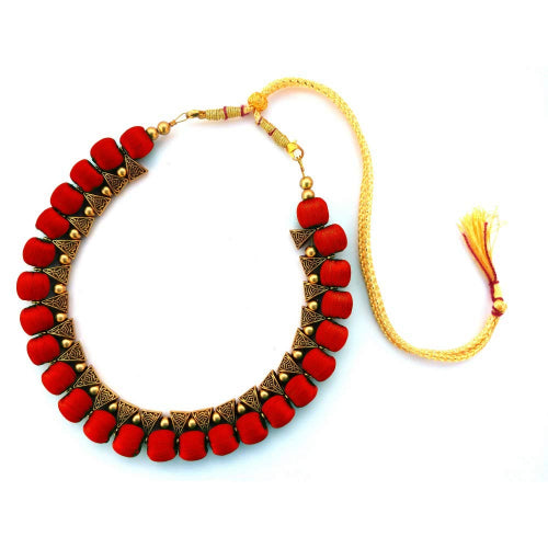 Silk Thread Fashion Necklace For Girls and Womens ( Red )