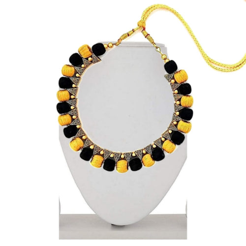 Silk Thread Fashion Necklace For Girls and Womens ( Yellow and Black )