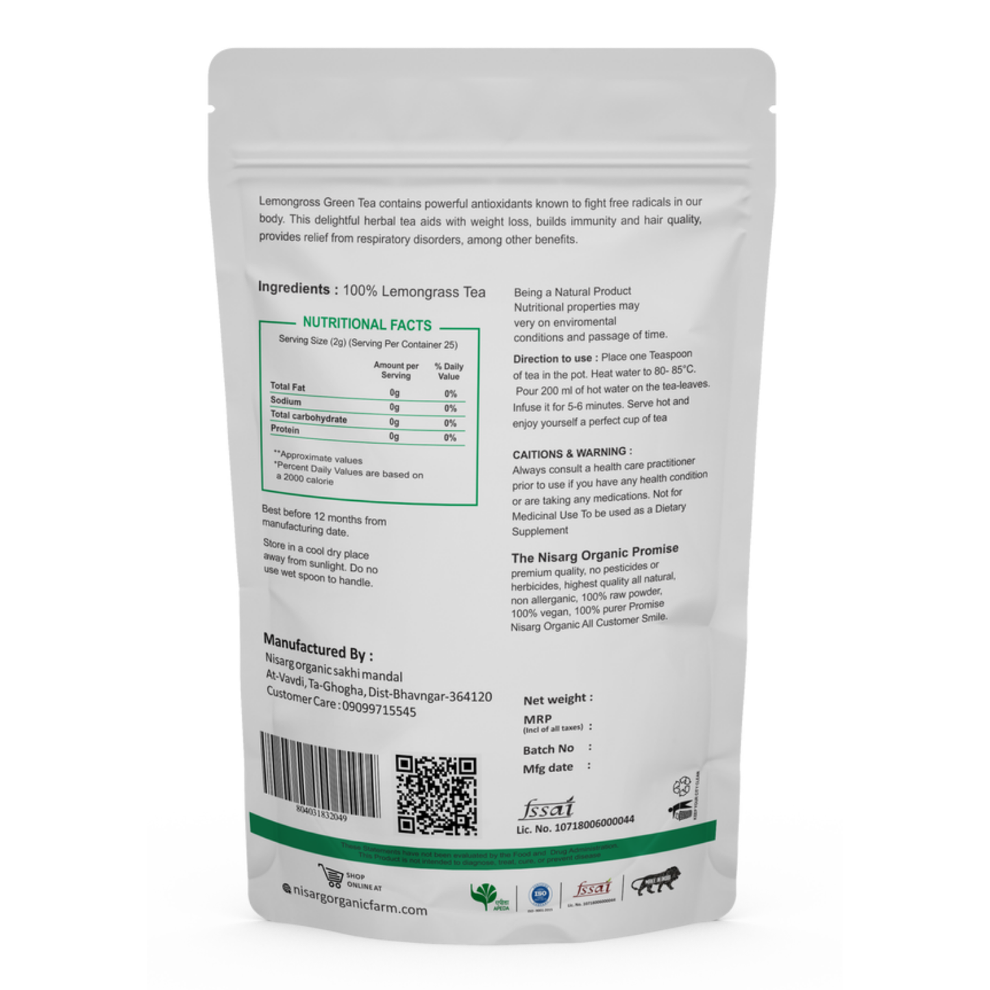 Nisarg Organic Farm Lemongrass Tea