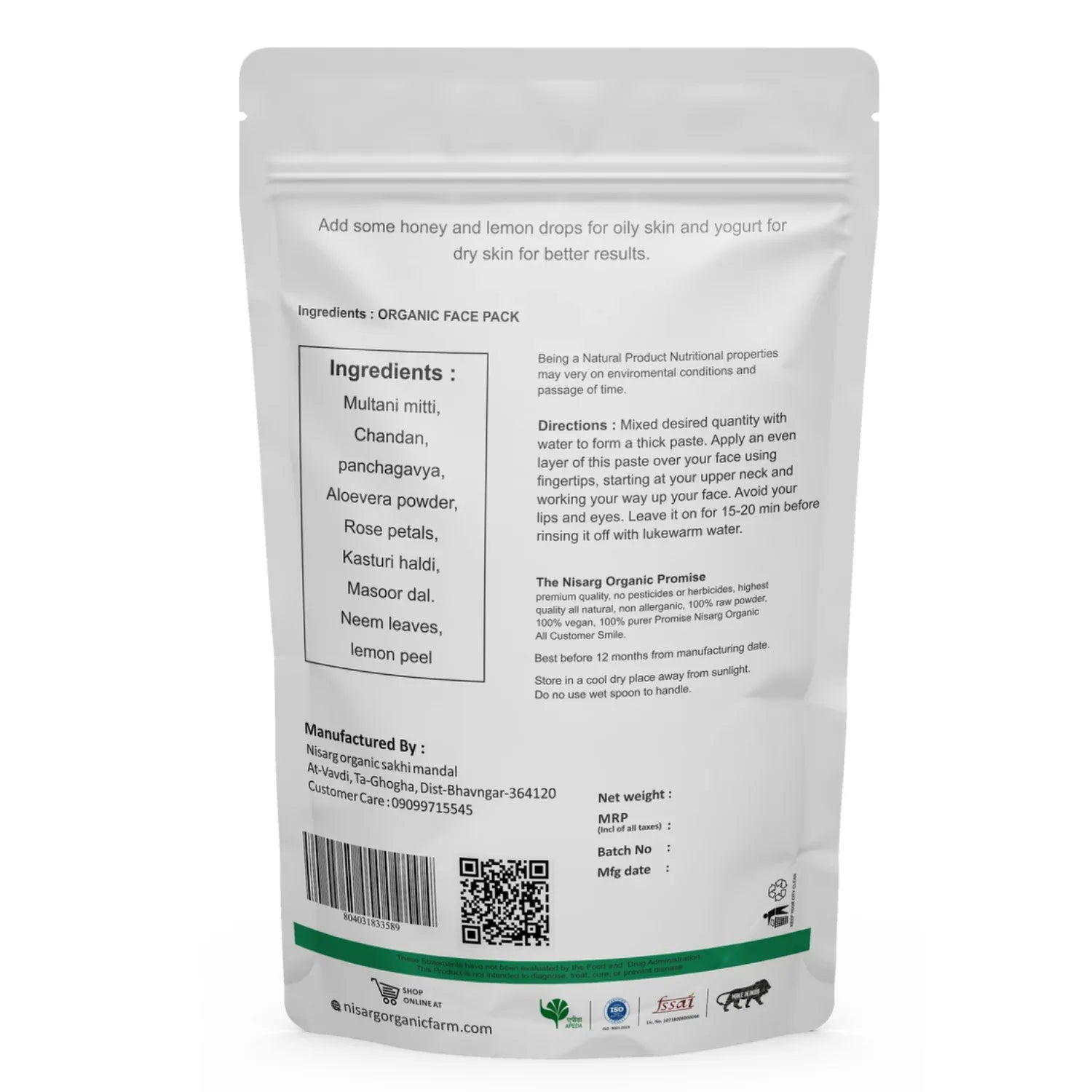Nisarg Organic Farm Organic Face Pack - Orgoshops