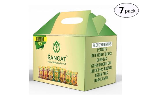 SANGAT: Pulses Combo BOX : Green Moong Dal, Red Kidney Beans, Chickpeas Brown, Cow peas, Green peas,Horse Gram, Peanuts | Pack Of 7