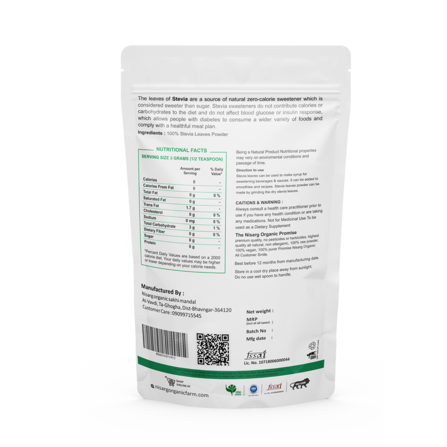 Nisarg Organic Farm Stevia Leaf Powder