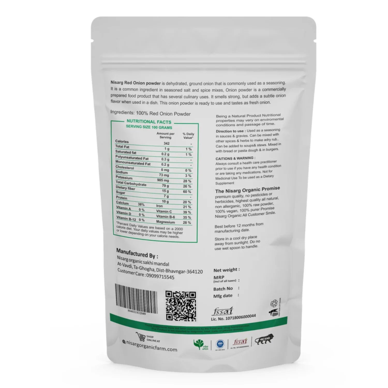 Nisarg Organic Farm Red Onion Powder - Orgoshops