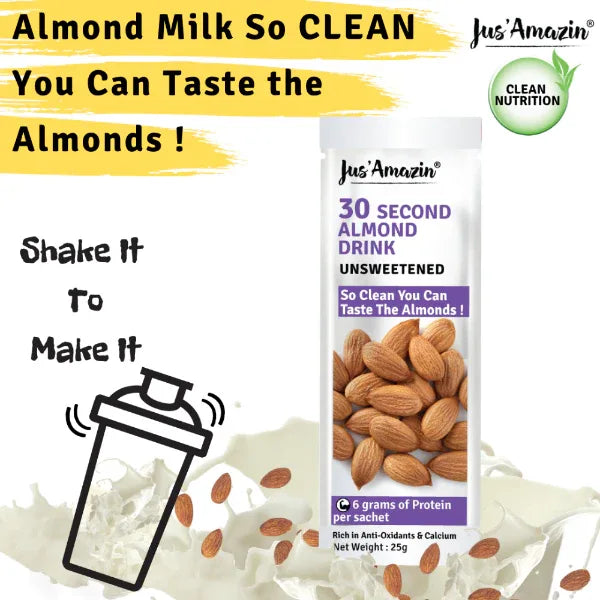 Jus Amazin 30-Second Almond Drink - Unsweetened (5X25g Sachets) - Orgoshops