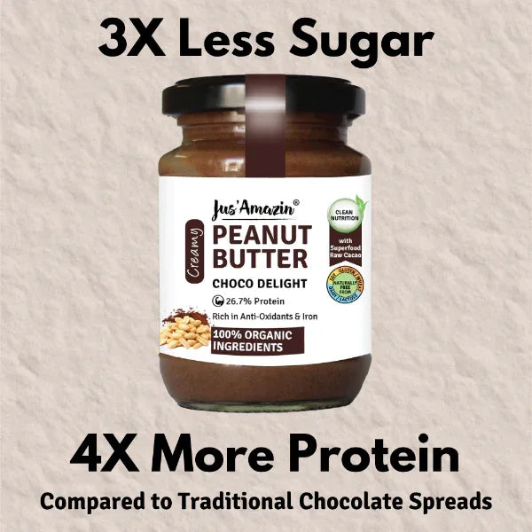 Jus Amazin Creamy Organic Peanut Butter – Choco Delight (200g) | 26.7% Protein - Orgoshops