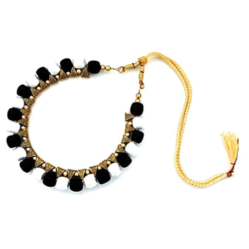 Silk Thread Fashion Necklace For Girls and Womens ( White with Black )