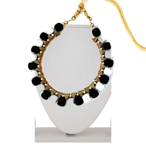 Silk Thread Fashion Necklace For Girls and Womens ( White with Black )