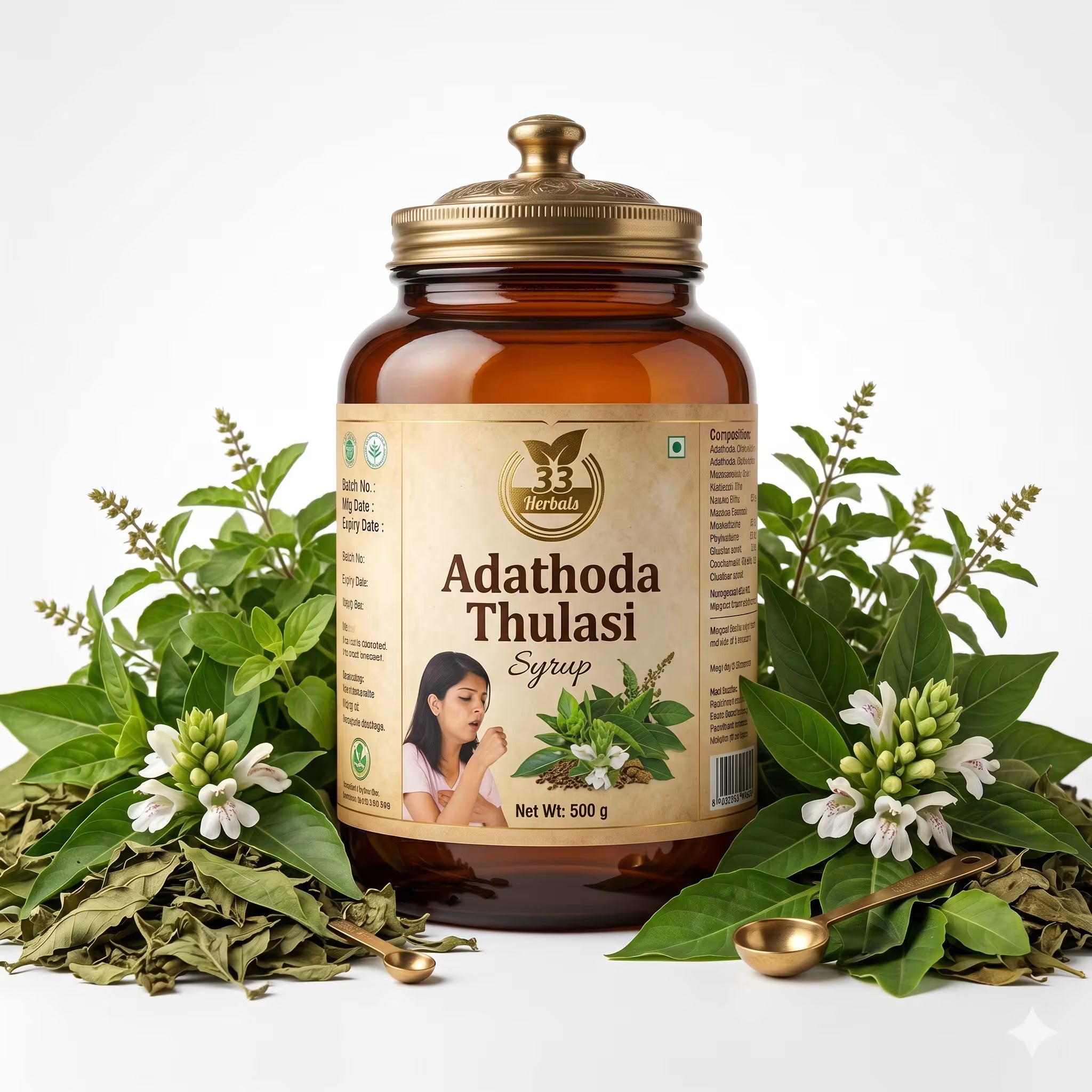 33 Herbals Adathoda Thulasi Syrup - 500 g