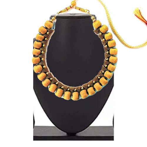 Silk Thread Fashion Necklace For Girls and Womens ( Gold )