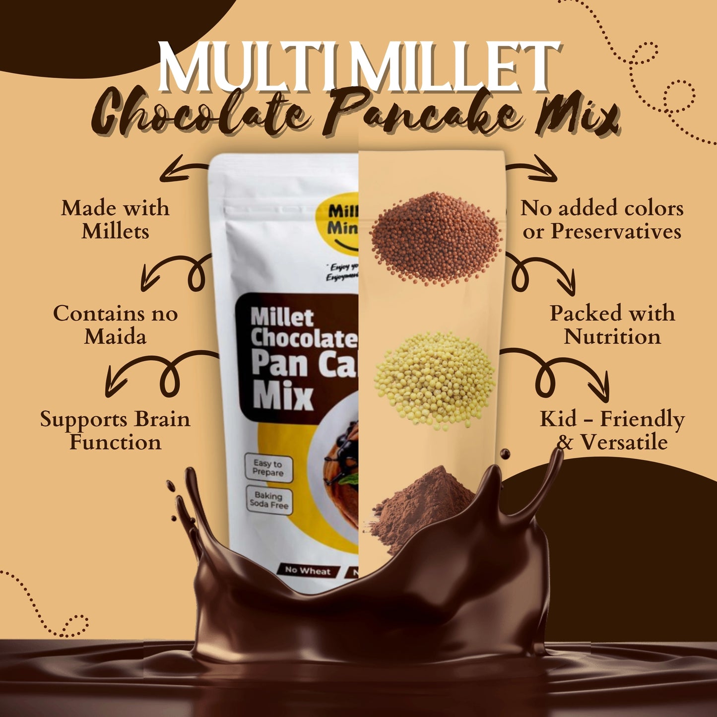 Millet 'n' Minutes Millet Chocolate Pancake Mix - 350 g