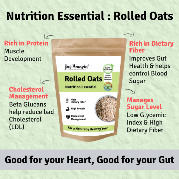 Jus Amazin Rolled Oats (500g) | Single Ingredient - 100% Natural Rolled Oats